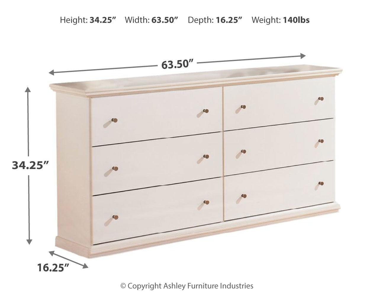 Dimension diagram of Bostwick Shoals White Dresser