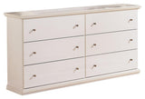 Side angle of Bostwick Shoals White Dresser highlighting scalloped molding
