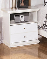 Bostwick Shoals white nightstand front view showing drawer and cubby