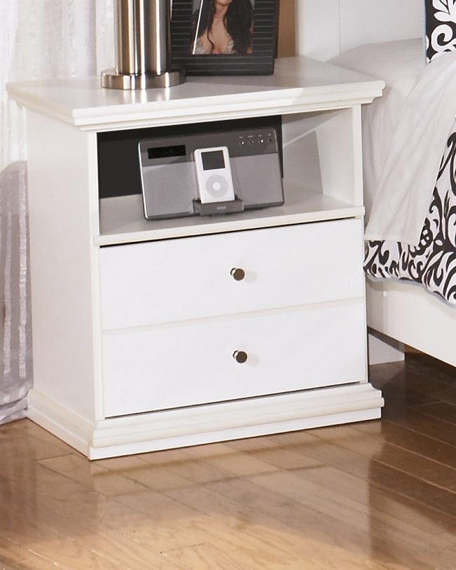 Bostwick Shoals white nightstand front view showing drawer and cubby