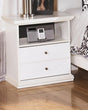 Bostwick Shoals white nightstand front view showing drawer and cubby