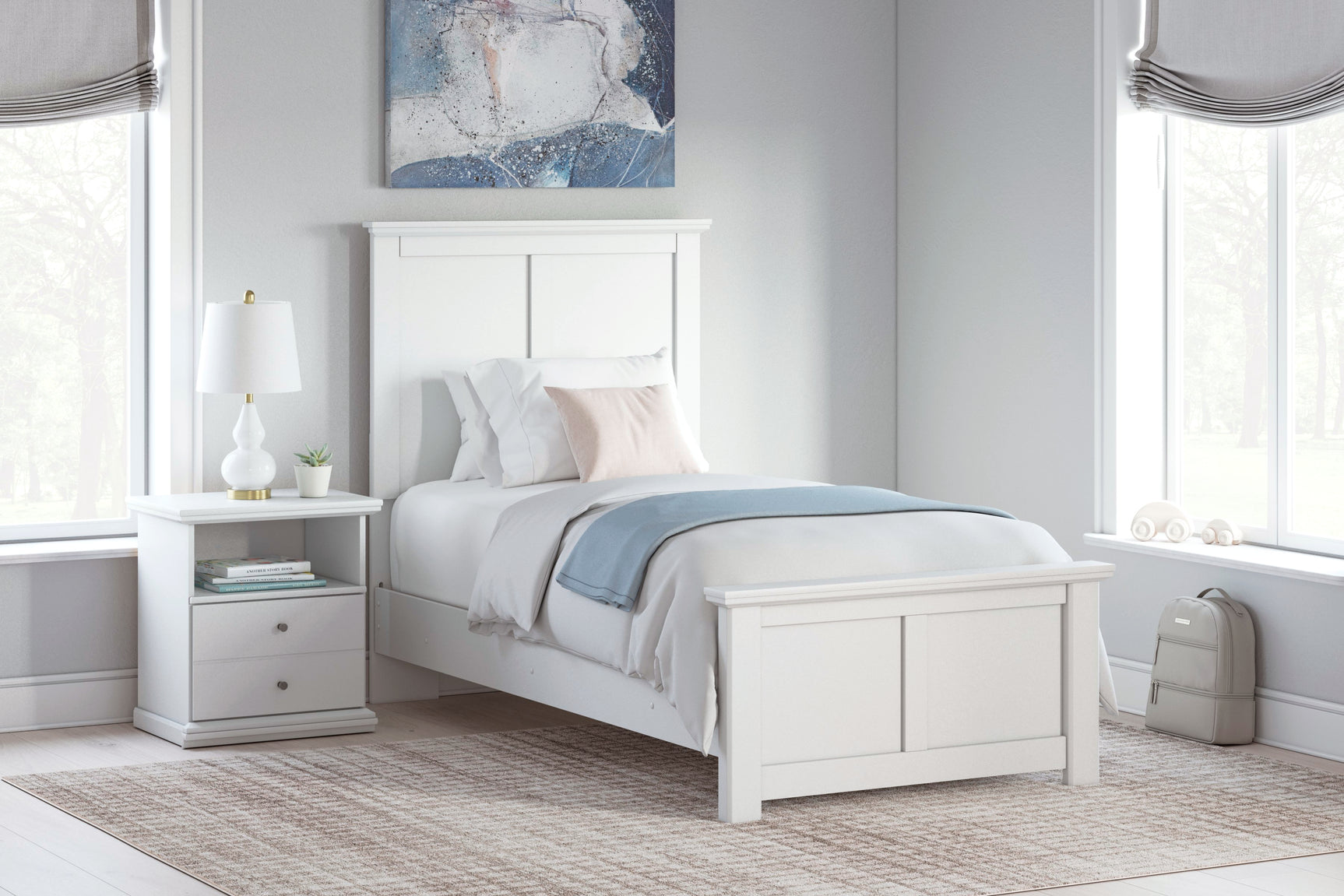 Bostwick Shoals White Twin Panel Bed overall dimensions diagram