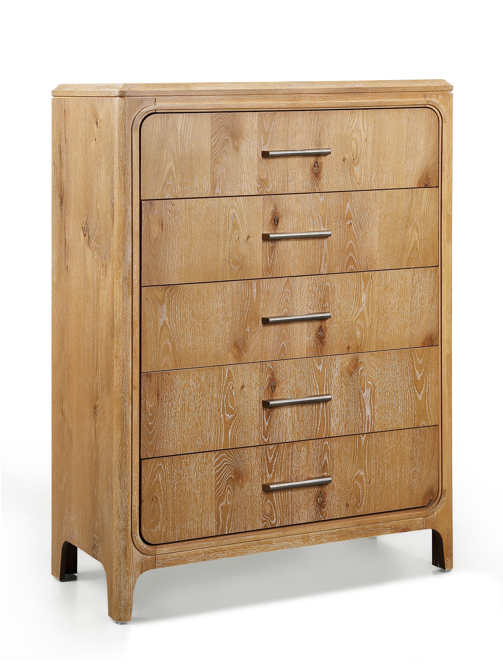 Westcott Nightstand in cerused natural wood, front angle view