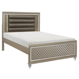 Loudon Champagne Full Platform Youth Bed side view showing metallic finish and acrylic feet
