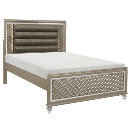 Loudon Champagne Full Platform Youth Bed side view showing metallic finish and acrylic feet