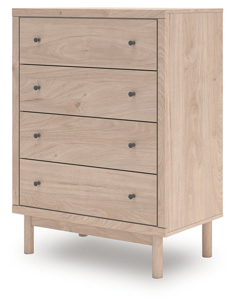 Arloster Tan Chest of Drawers drawers open showing lined interior