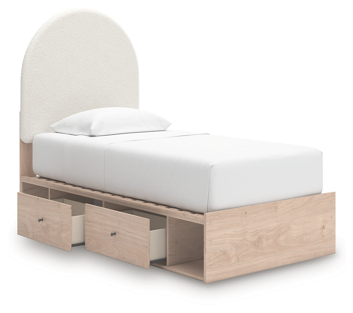 Knobs with black finish on Shapella twin bed storage drawers