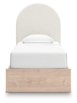 Back view of Shapella twin bed showing panel footboard