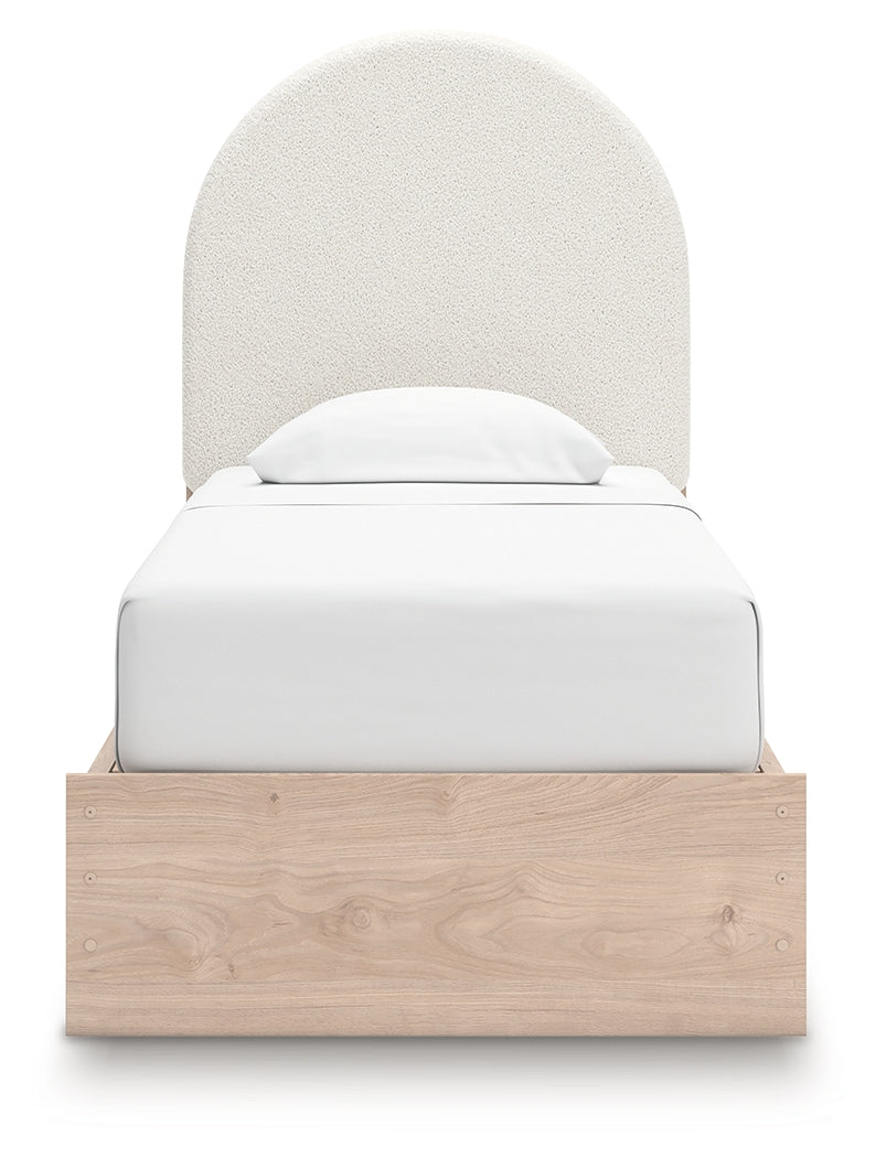 Back view of Shapella twin bed showing panel footboard