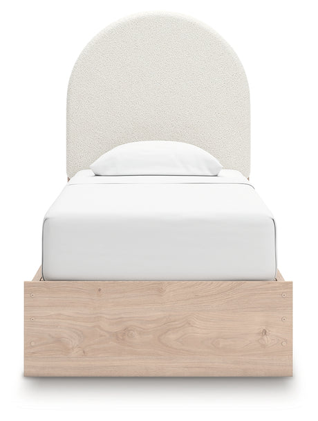Back view of Shapella twin bed showing panel footboard