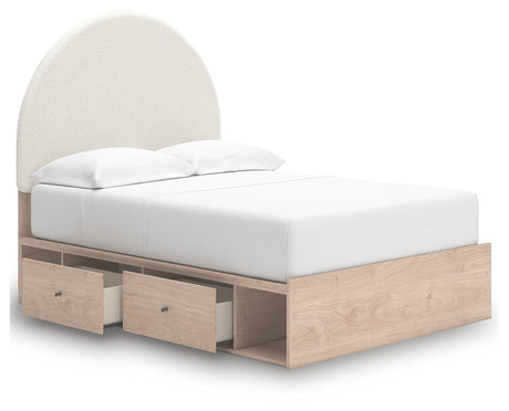 Arloster Tan and White Full Upholstered Panel Bed, front view