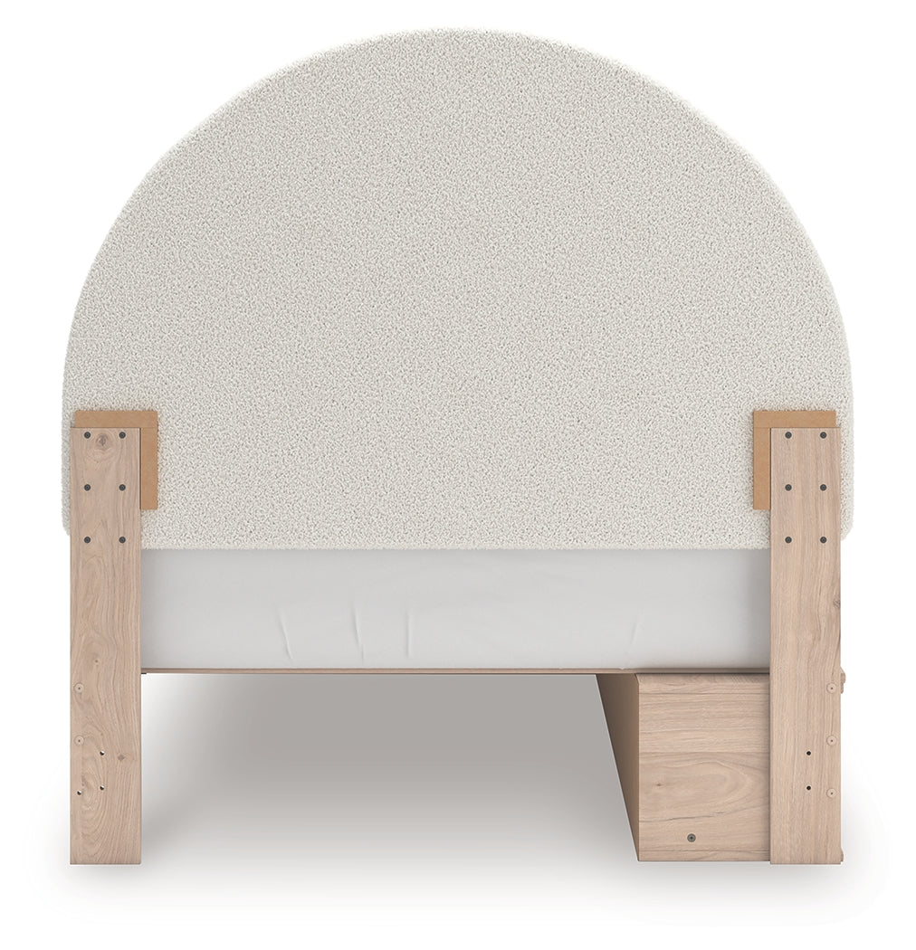 Arloster Tan and White Full Upholstered Panel Bed, front view