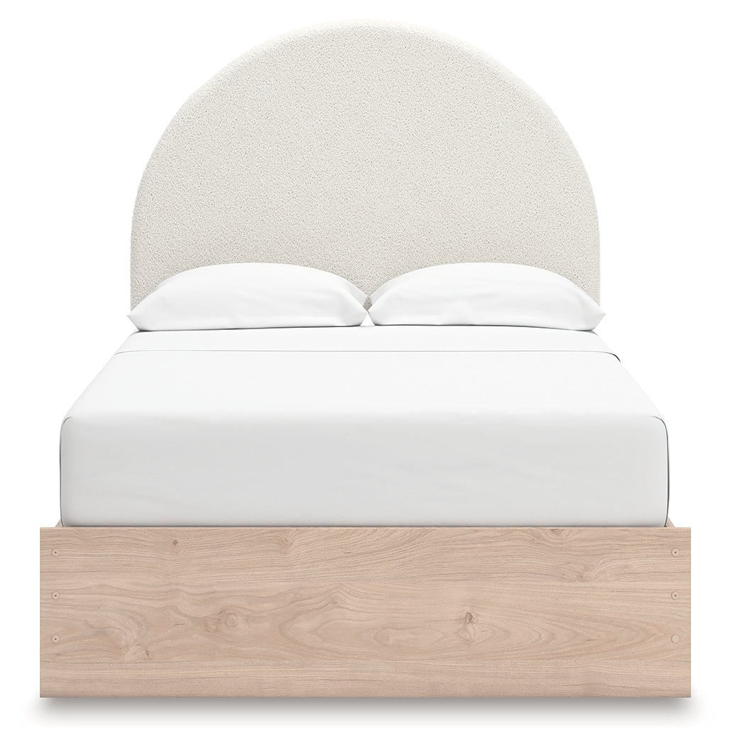 Arloster Tan and White Full Upholstered Panel Bed, front view