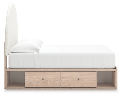 Arloster Tan and White Full Upholstered Panel Bed, front view