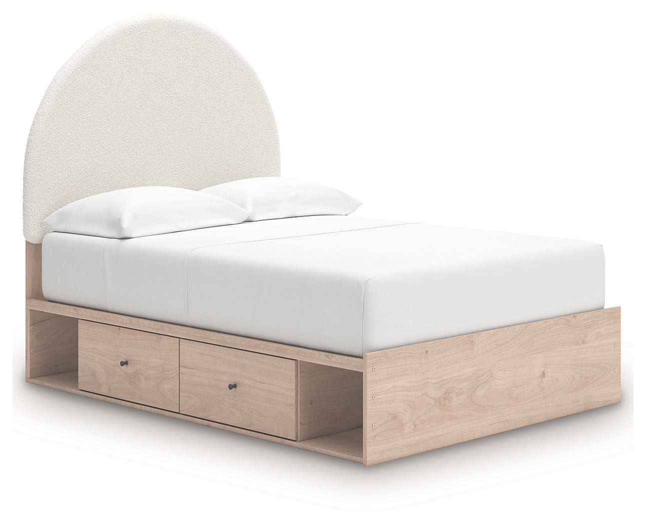 Arloster bed with drawers open, showcasing storage