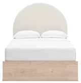 Wood grain finish on Arloster full upholstered bed