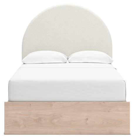 Wood grain finish on Arloster full upholstered bed
