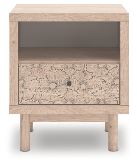 Arloster Tan Nightstand close-up of wood grain finish