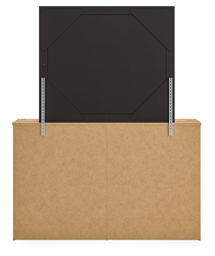 Back view of Maystonna Dresser showing mirror attachment