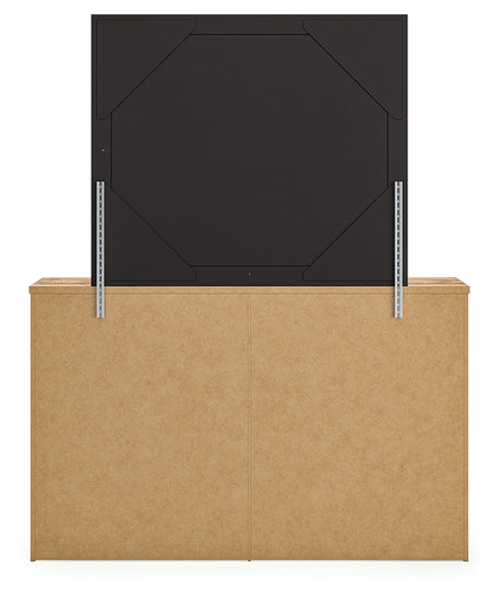 Back view of Maystonna Dresser showing mirror attachment