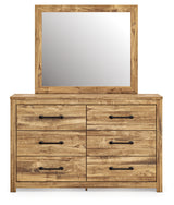 Front view head-on of Maystonna Brown Dresser and Mirror