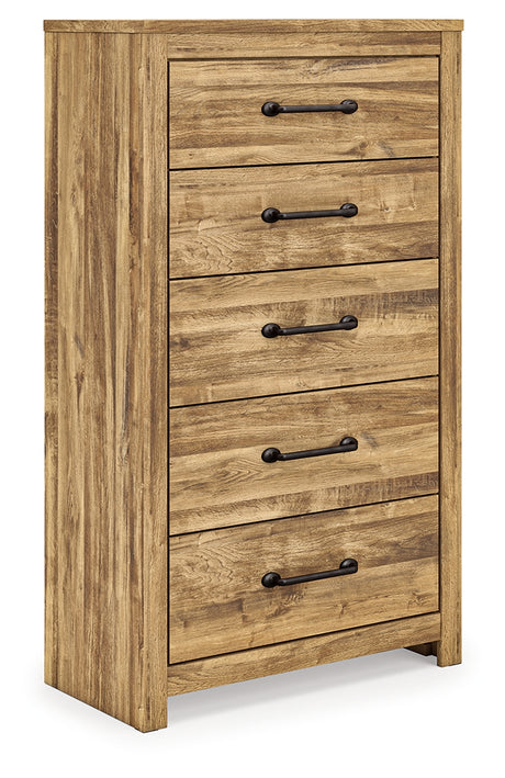Maystonna brown chest of drawers angled view