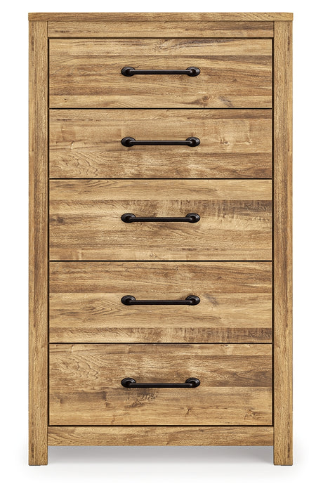 Front view of Maystonna brown chest of drawers