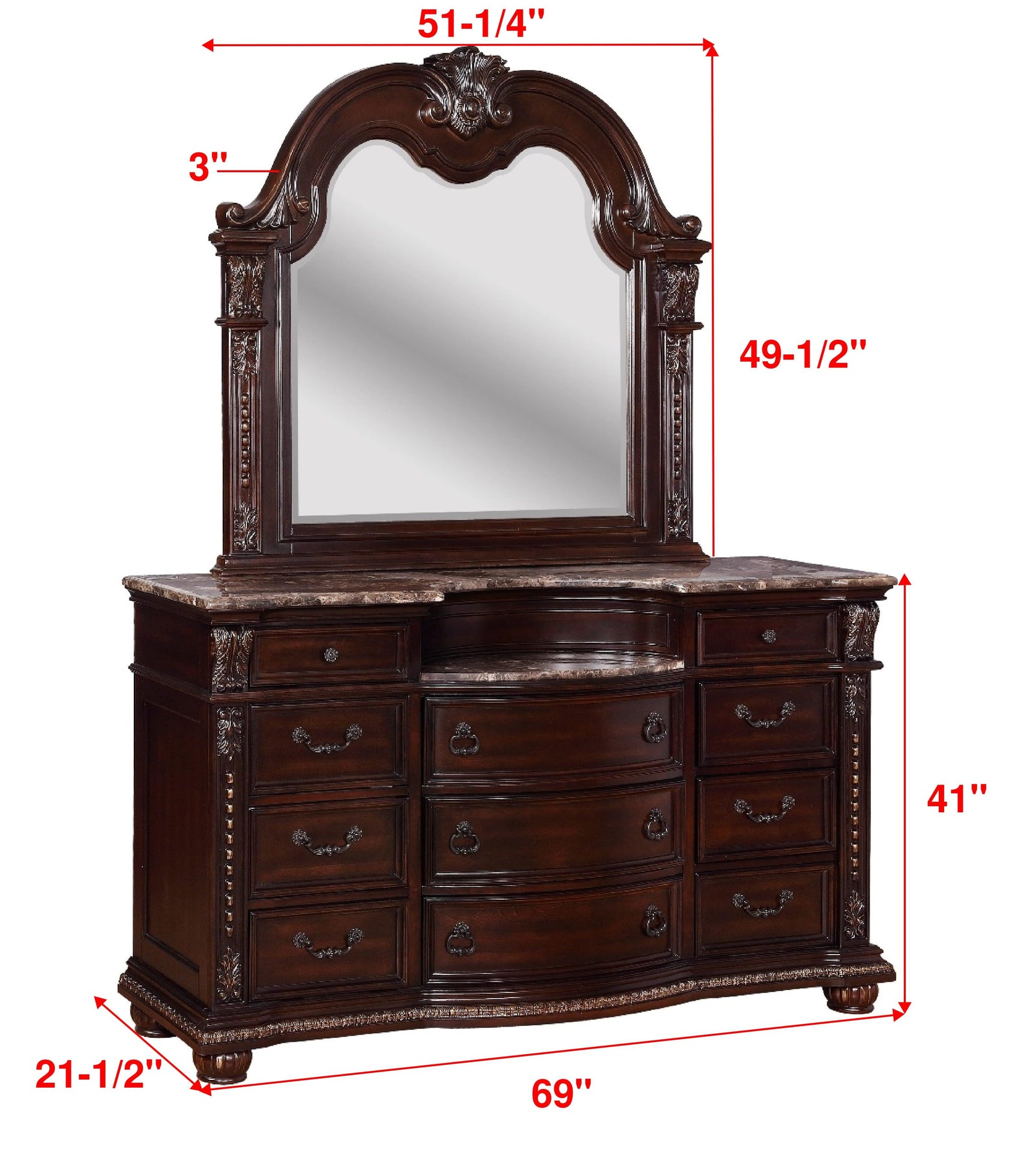 Bedroom view showing dresser and mirror