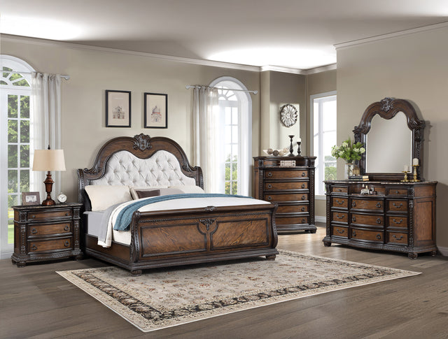 main view of Stanley Coffee Brown Upholstered Tufted Sleigh Bedroom Set bed