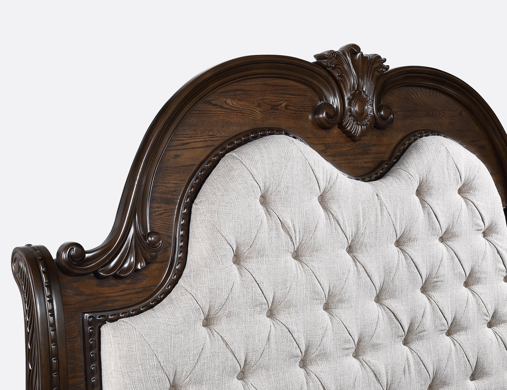 side view of Stanley Coffee Brown Upholstered Tufted Sleigh Bedroom Set bed
