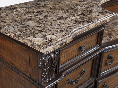 Stanley Coffee Brown Nightstand with marble top and drawer