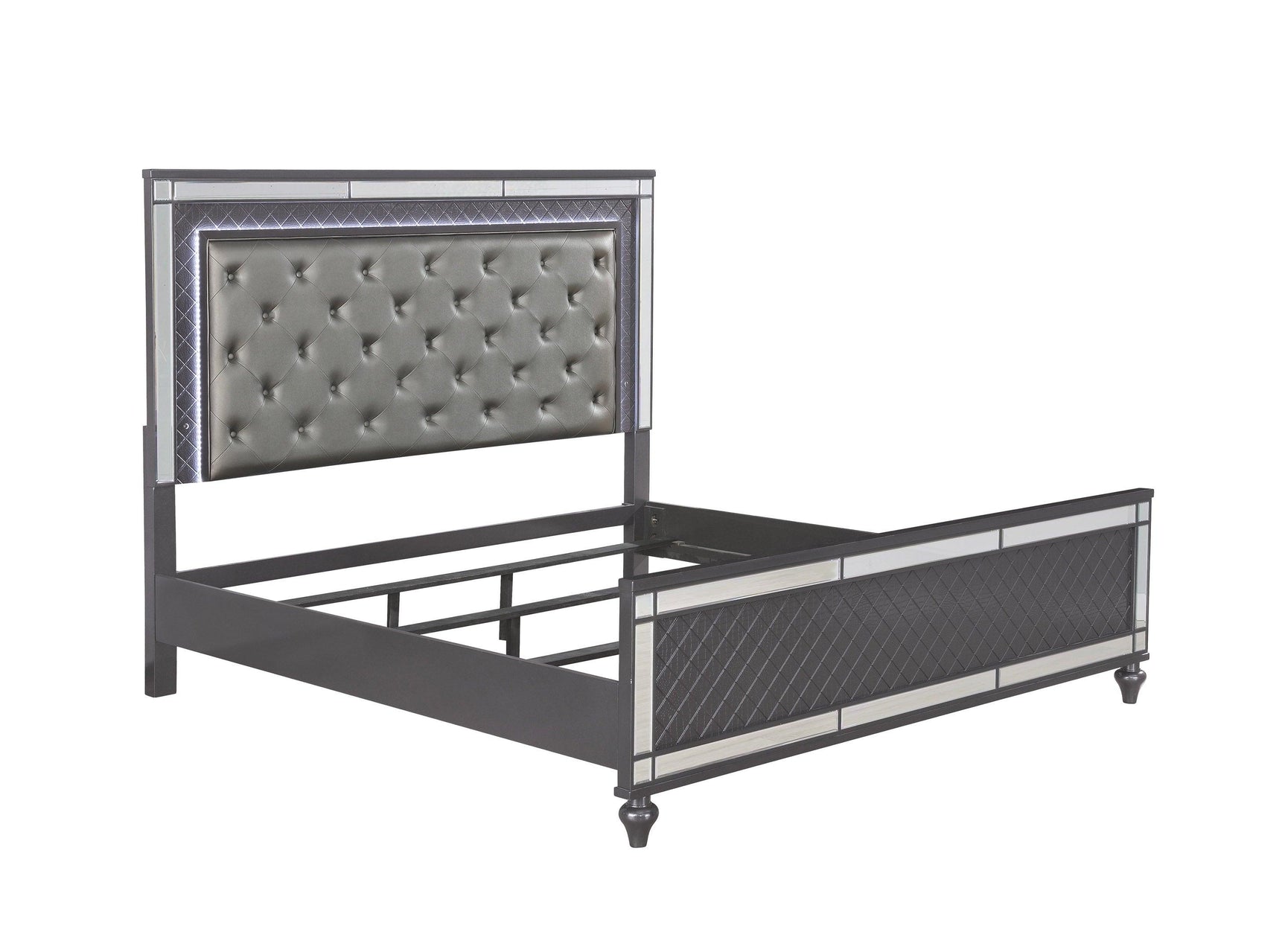Refino Gray LED Upholstered Tufted Panel Bedroom Set bedroom view queen set