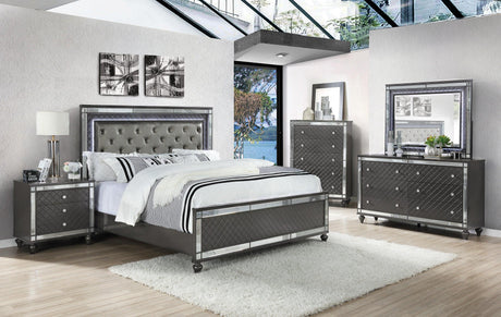 Refino Gray Queen Bed side view with LED lighting
