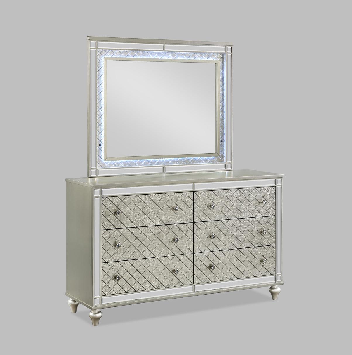 Side profile of Cristian Champagne King Bed with LED lights