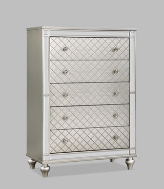Cristian Chest Champagne wood chest with 5 drawers front view