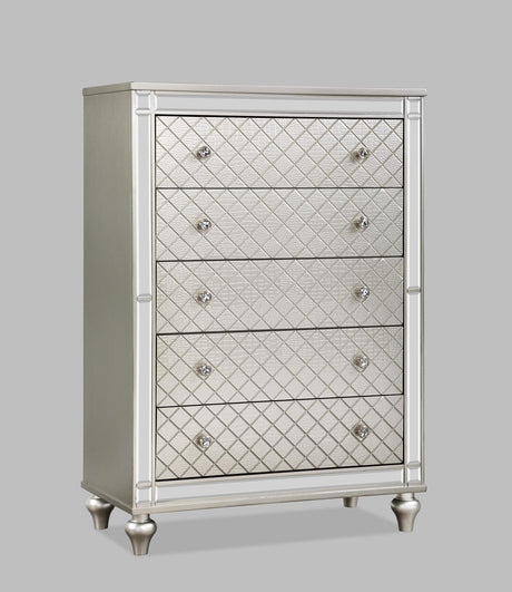 Cristian Chest Champagne wood chest with 5 drawers front view