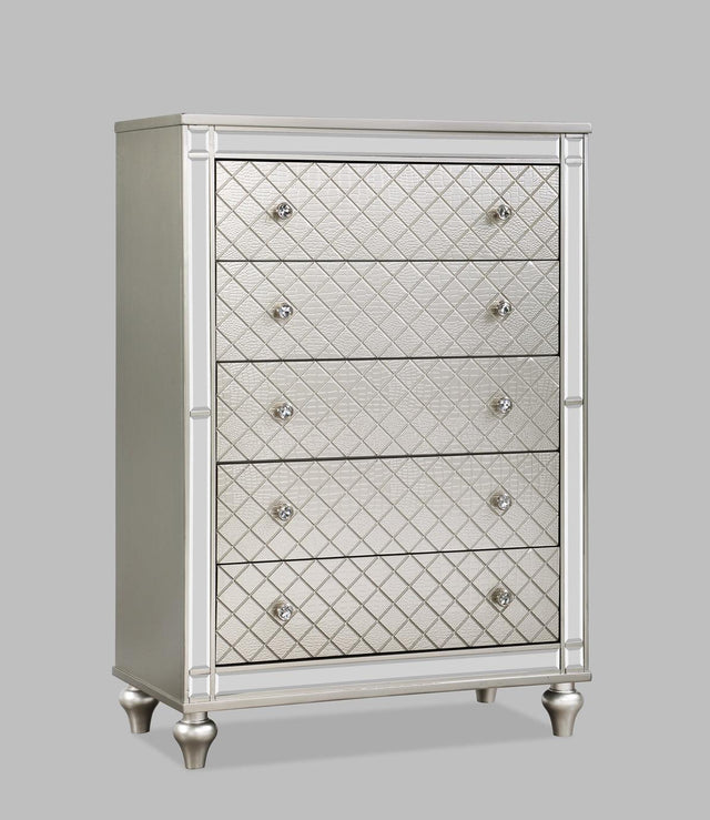 Cristian Chest Champagne wood chest with 5 drawers front view