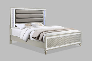 Cristian Champagne LED Faux Leather Upholstered King Bed front view