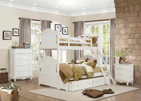 Top view of Clementine White Ladder Trundle Youth Daybed highlighting guard rails and ladder