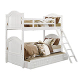 Front view of Clementine White Twin-Over-Twin Bunk Bed with Twin Trundle