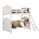Clementine White Twin Over Twin Ladder Bunk Bed - front angle