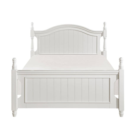 Clementine White Full Youth Poster Bed front view with turned posts