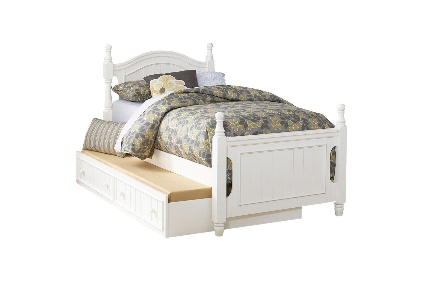 Clementine White Youth Platform Bedroom Set with trundle storage and solid wood construction