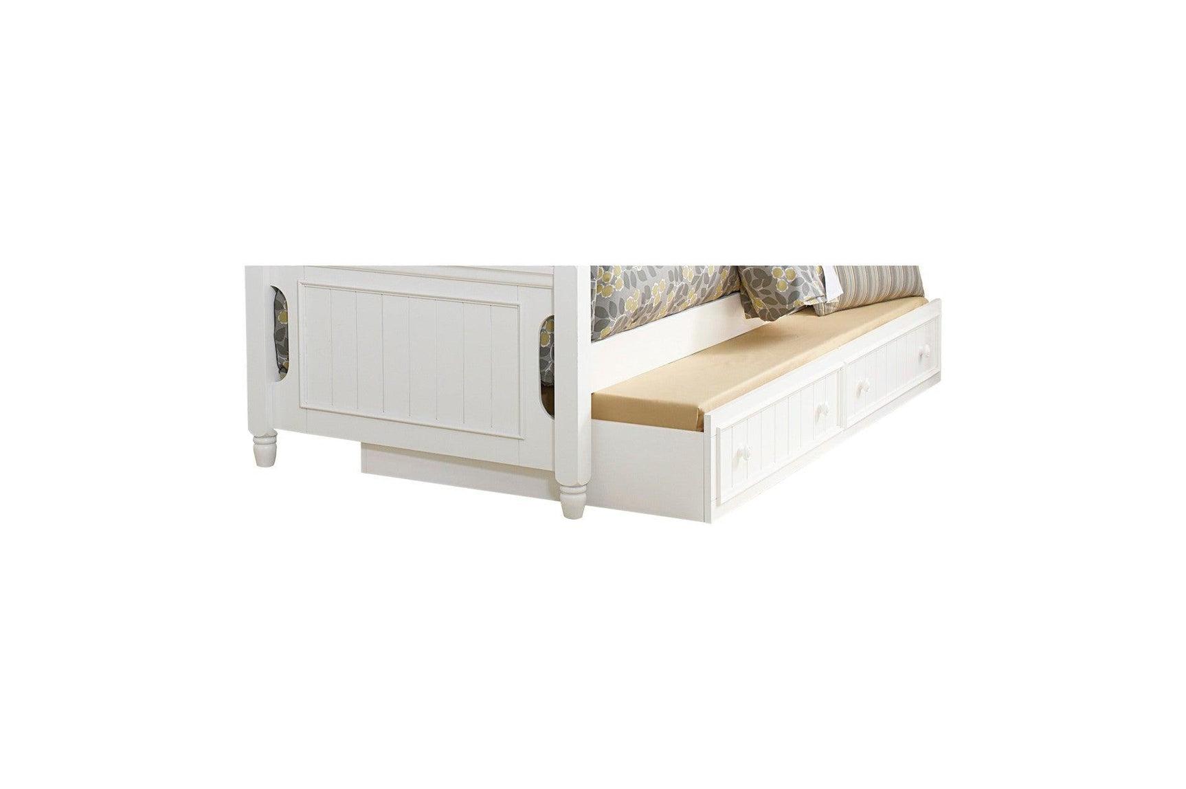 Clementine White Youth Platform Bedroom Set with trundle storage and solid wood construction