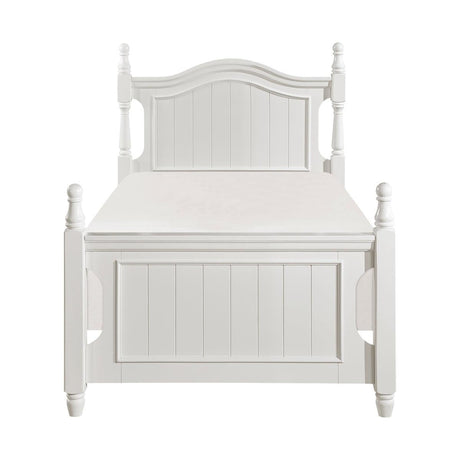 Clementine White Twin Poster Platform Bed front angle view