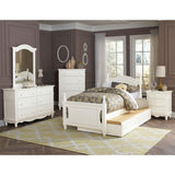 White twin platform bed with trundle for extra sleeping or storage