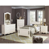 Clementine White Full Youth Poster Bed close-up of bead-board paneling and white finish