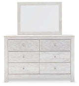 Paxberry Whitewash Dresser and Mirror - head-on view highlighting mirror