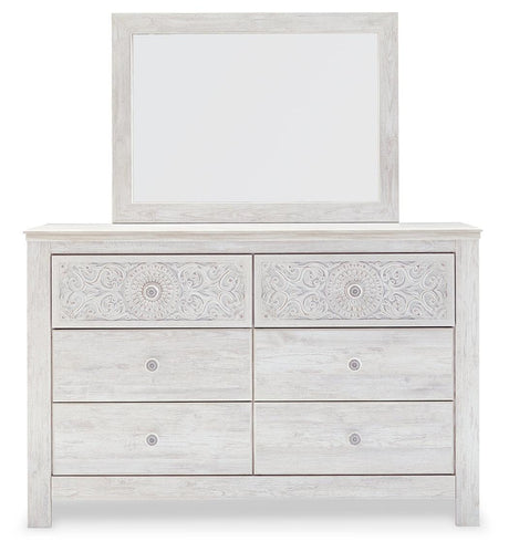 Paxberry Whitewash Dresser and Mirror - head-on view highlighting mirror