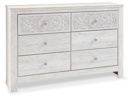 Paxberry dresser angled side view showing drawer details
